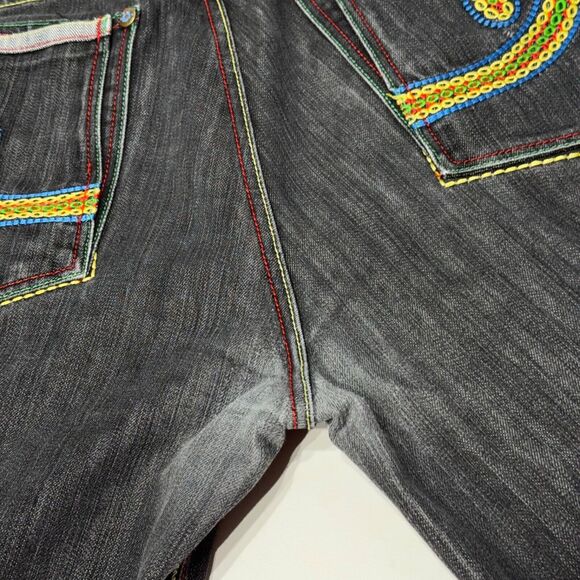 VTG 90s Y2K VICTORIOUS Colorful Embroidered Black Denim Shorts Men Size 40 (B1) - Picture 15 of 15